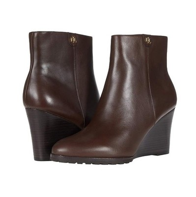 Ralph Lauren Womens 9.5 B Brown Burnished Calf Shaley Wedge Booties NIB IQ4
