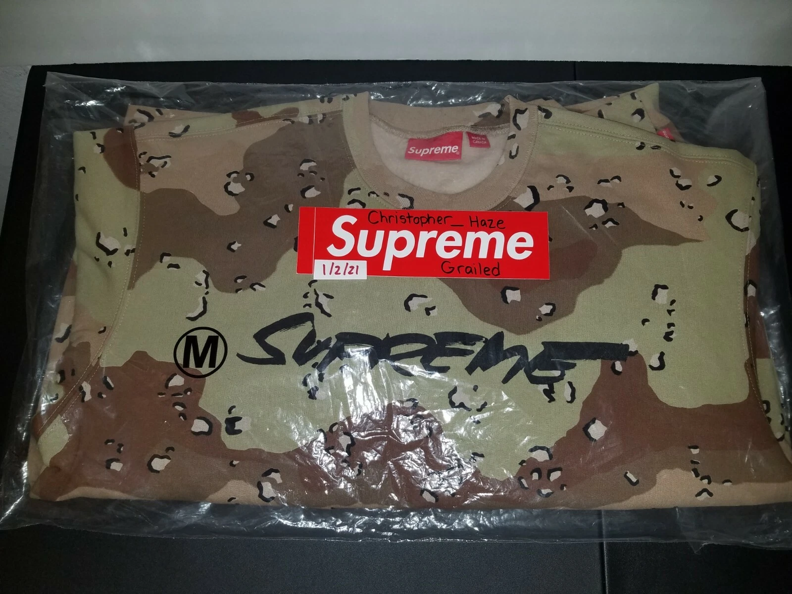 Sweat col rond Supreme Futura Logo Medium FW20 camouflage pépites de chocolat neuf DS