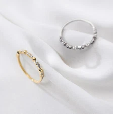 925 Sterling Silver Tiny Hearts CZ Thin Band Dainty Ring A3606