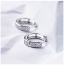Women Girl S925 Sterling Silver CZ Hoop Huggie Earrings 13mm Gift E7