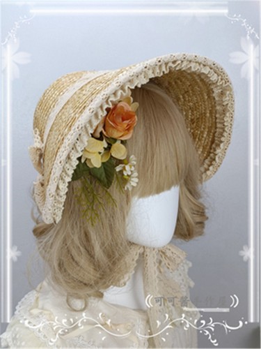 Victorian Women Poke Bonnet Hat with Florals Classic Lolita Hat Tea Party - Picture 23 of 25