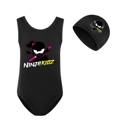 NINJA KIDZ Swimsuit Swimwear Swimwear Toddler one-piece Swimsuit+ cap girl new - Picture 4 of 56