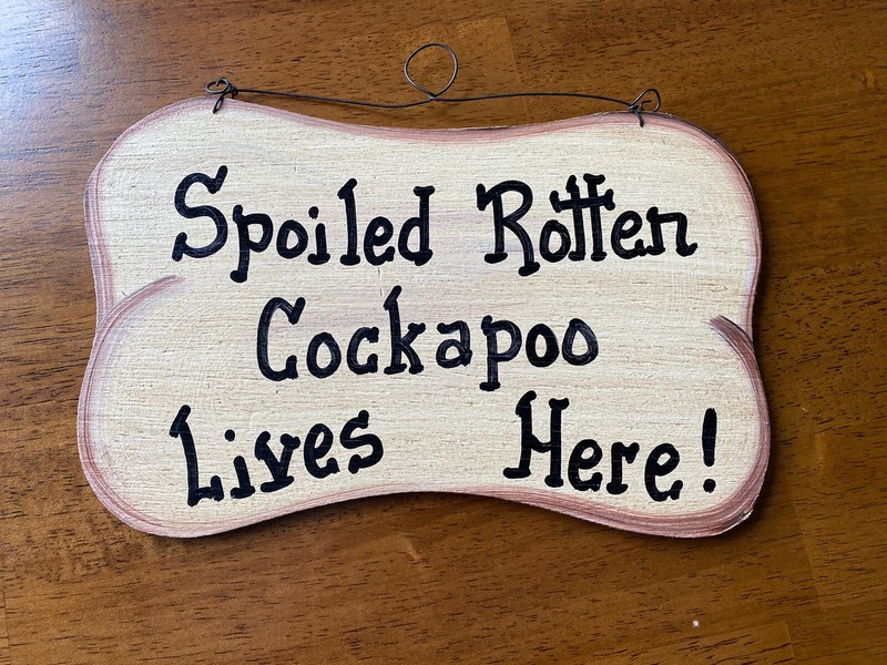 Handcrafted Wooden Sign “Spoiled Rotten Cockapoo Lives Here!" 10” x 6”