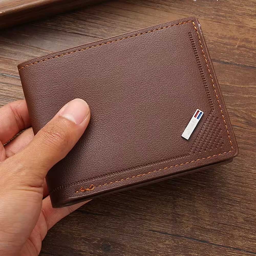 Brown PU Leather Bifold Wallet for Men with ID & Card Slots