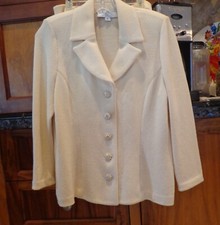 BEAUTIFUL St John evening jacket knit ivory rhinestones embellished blazer 6