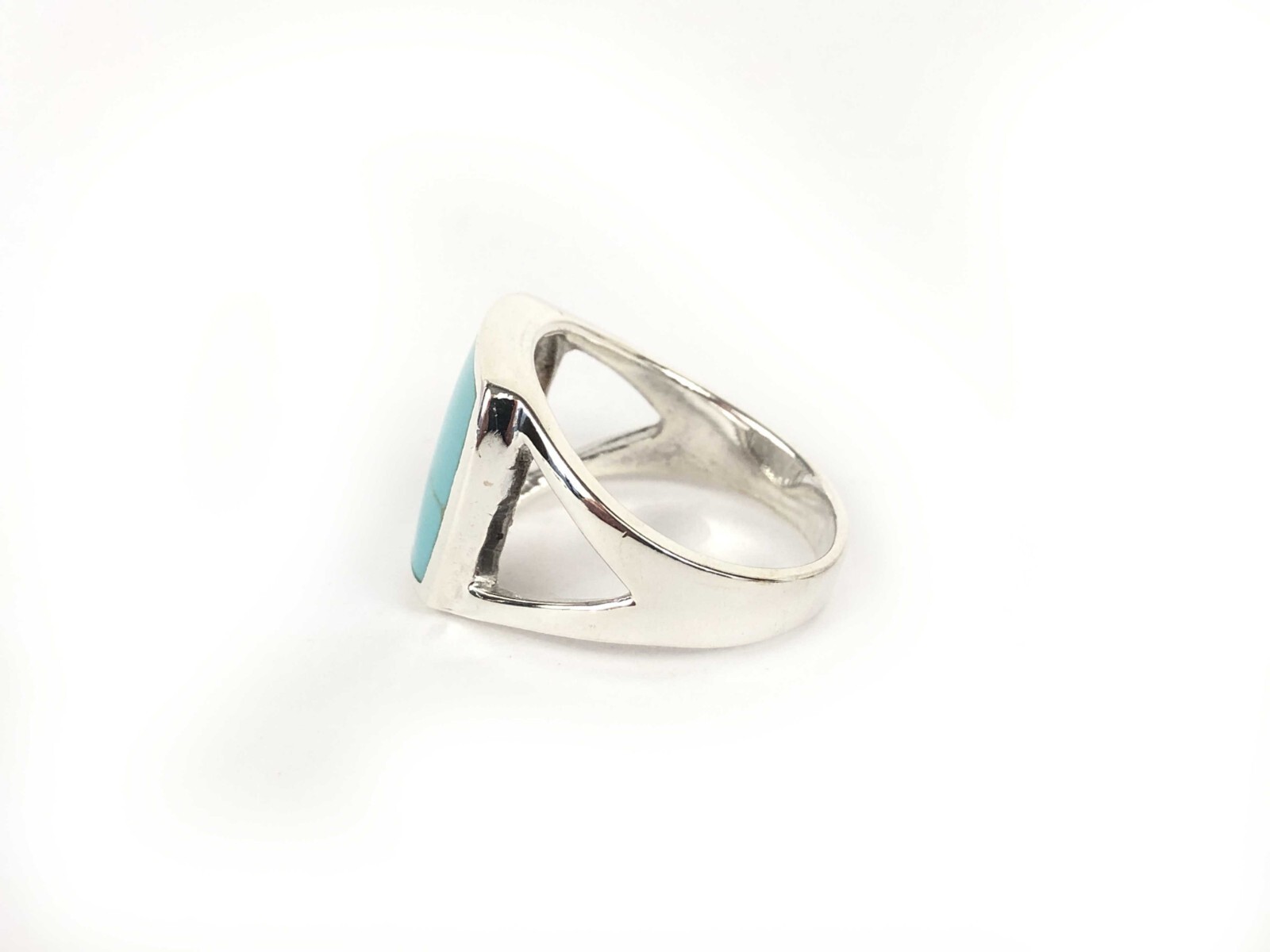 Turquoise Enamel Split Shank Statement Ring Sterl… - image 3