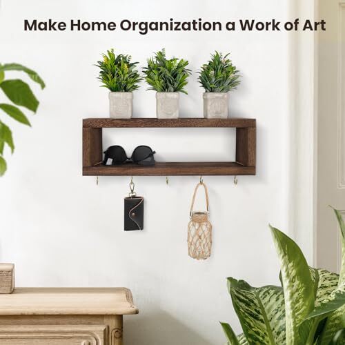 Wall Shelf with Hooks Decorative Key and Wallet Holder for Wall Holds