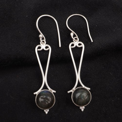 Natural Labradorite Gemstone Handmade Jewelry 925 Sterling Silver Earrings AT - Picture 2 of 10