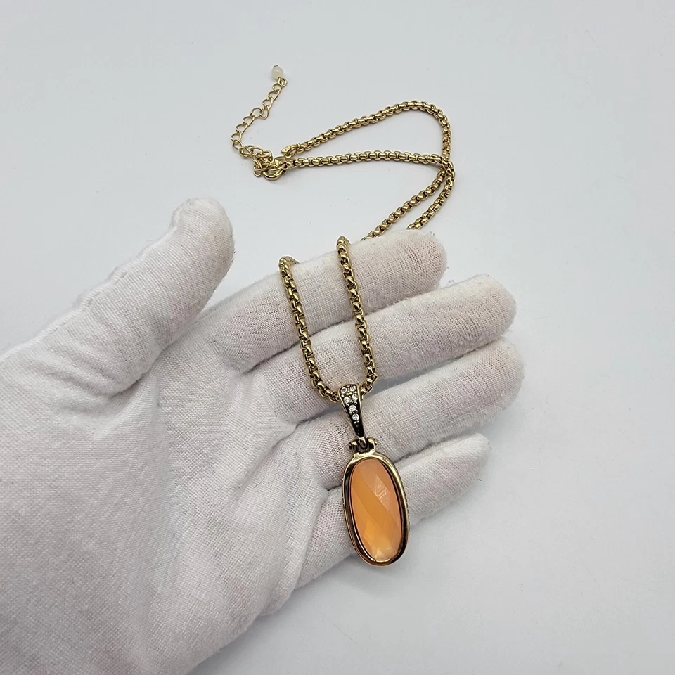 女士椭圆形橙色吊坠项链金色盒链简单优雅 16 — 第 2/4 张图片