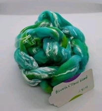 Hand Dyed Wool Roving Polwarth x Tencel Blend Shades of Greenish Blues