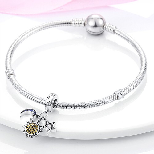 Bracciale donna MULA sole europeo stelle luna fai da te charm zirconi argento sterling 925 - Foto 5 di 7