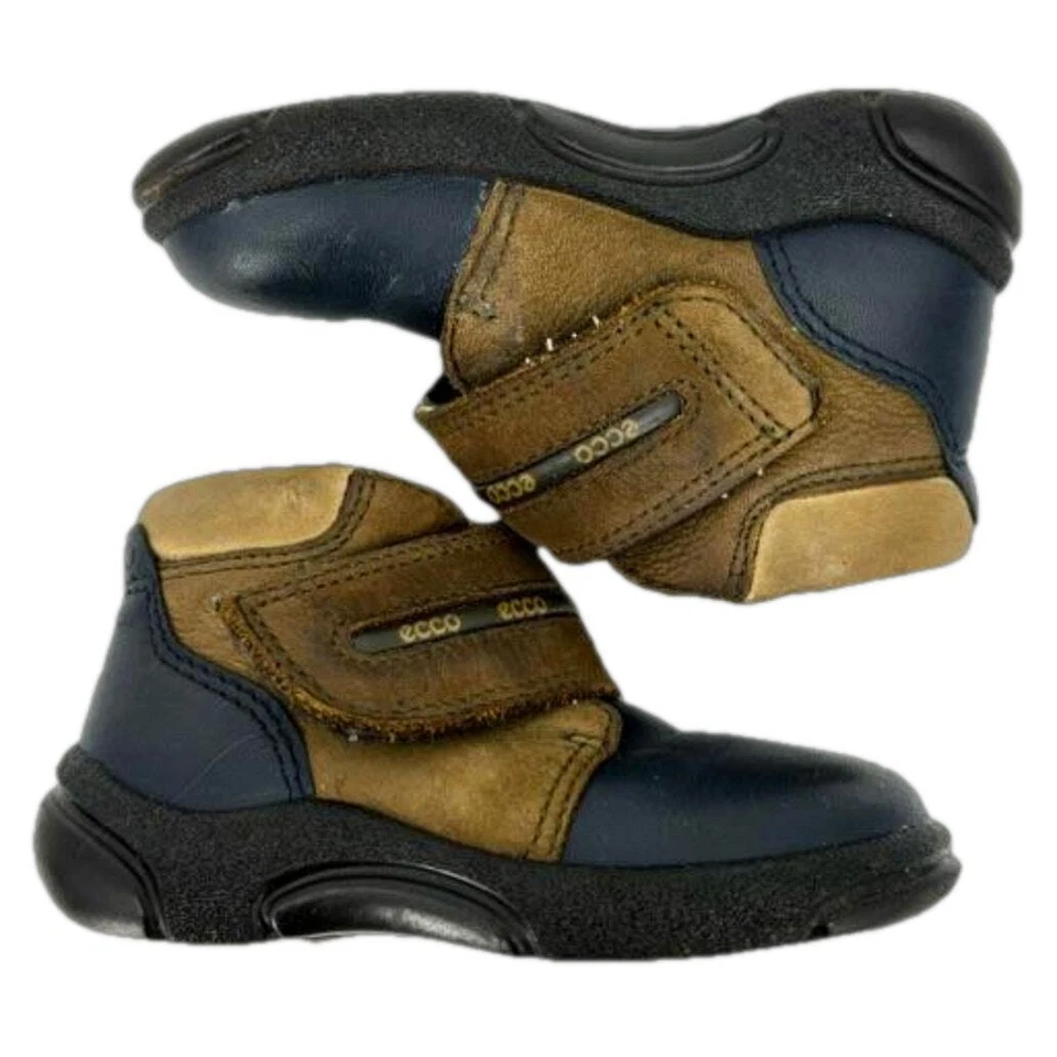 ECCO Bebé Zapatos para Caminar Cuero Azul Marino Marrón Tenis Niño Pequeño Niño Talla 8 Foto 2 de 4
