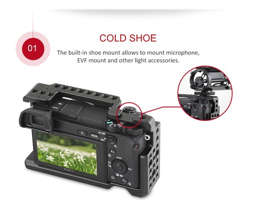 SmallRig Camera Cage for Sony A6000 A6300 ILCE-6000 ILCE-6300 NEX7 W/Cold Shoe - Picture 3 of 7
