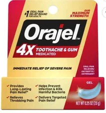 Orajel 4X Toothache & Gum Pain Relief Gel Tube, 0.25 Oz Exp 4/25