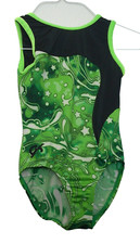 GK leotard CM Green Stars Nylon Lime Velvet Trim