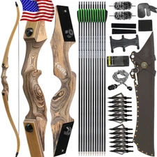 60" Recurve Bow Kit 20-60lbs Takedown Wooden Adult Archery Arrows Hunting Target