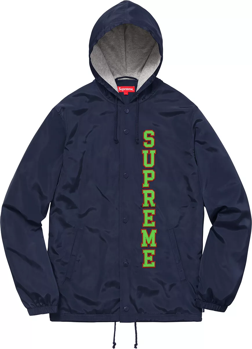 Supreme Vertical Logo Hooded Coaches Jacket Navy Medium S/S 17