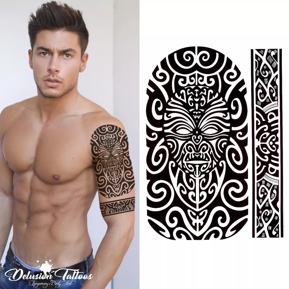 AZTEC TRIBAL TEMPORARY TATTOO, BLACK, PATTERN, BAND, MENS, WOMENS,  WATERPROOF