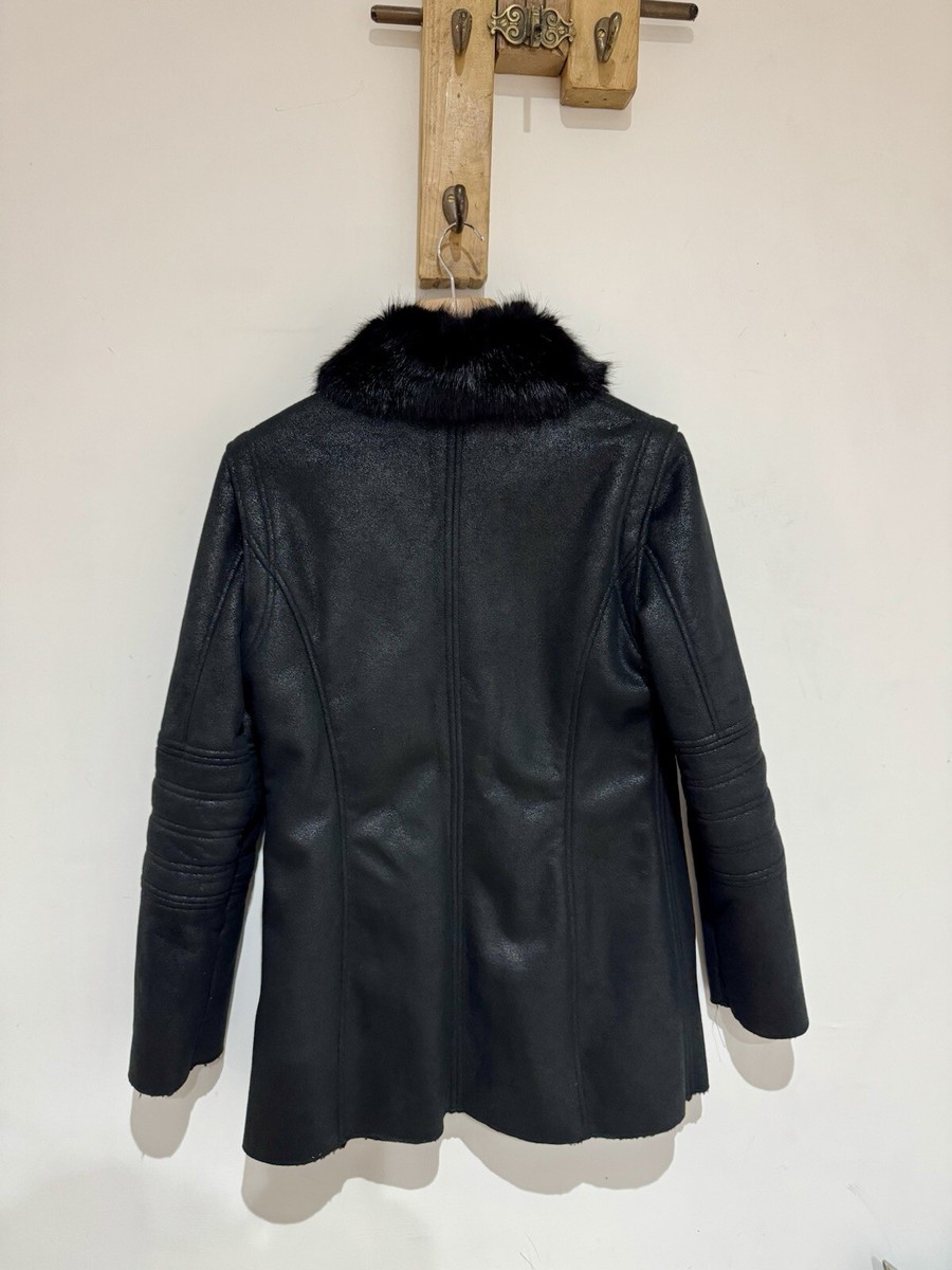 ARMANI Jeans Women's Black Faux Leather Fur Shearling Biker Zip