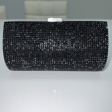 Swarovski Power Rock Crystal Clutch Evening Bag Purse W/ Chain Handle Black New!