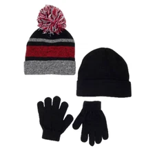 Capelli New York Big Kids' 3-Piece Beanie & Gloves Set, Red Combo, M/L