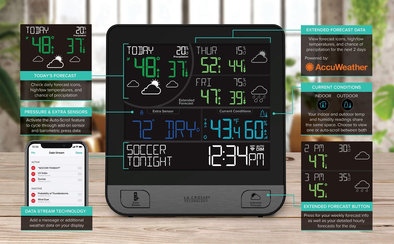 C74443 La Crosse Technology Wi-Fi Forecast Color Weather Station with LTV-TH2i