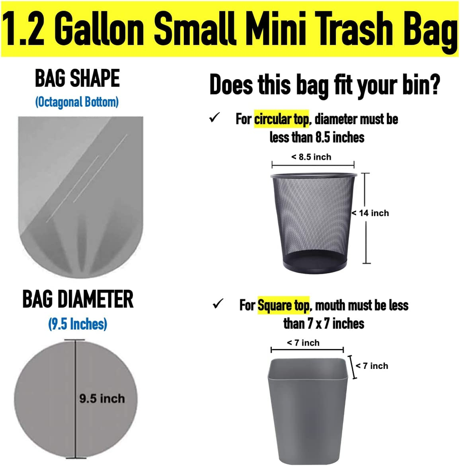 Small Trash Bags 1.2 Gallon 240 Small Clear Garbage Bags Mini Bathroom