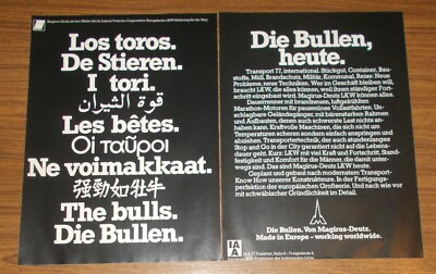 Seltene Werbung IVECO MAGIRUS-DEUTZ - Die Bullen - Made in Europe - IAA '77 1977