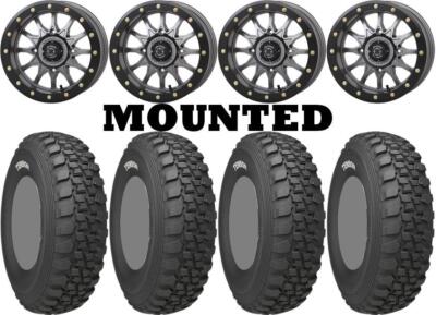 Kit 4 Tensor DS30 60 Duro Tires 30x10-15 on Frontline 223 Beadlock Gray FXT