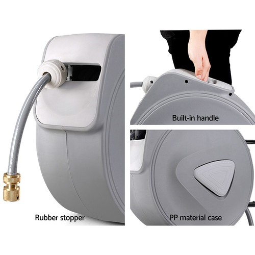 20M Retractable Garden Hose Reel Swivel Wall Mount Brass Spray Gun Tap Fittings - Picture 6 of 8