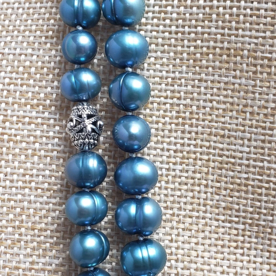 Barbara Bixby 纯银 18k 黄金 8.5 毫米蓝色珍珠项链 56 — 第 3/4 张图片