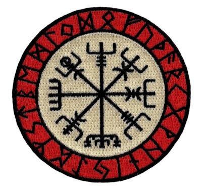 VIKING COMPASS PATCH Vegvisir IRON-ON EMBROIDERED ICELANDIC NORSE RUNE - FANCY