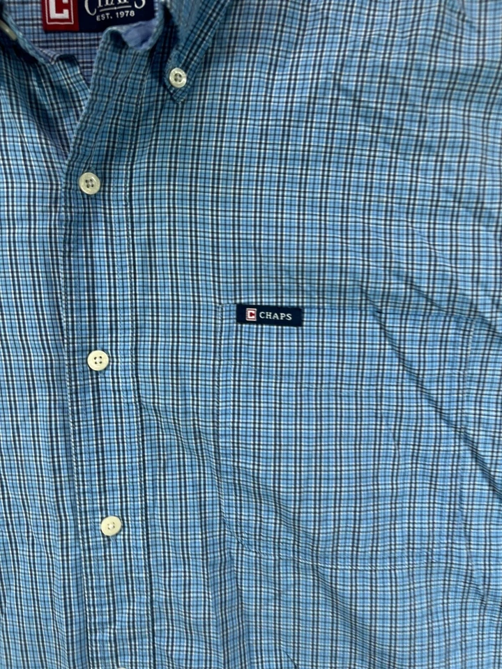CHAPS Mens Big 2X Blue Button Down Shirts Easy Care Micro Plaid Long Sleeve - Image 3 of 4