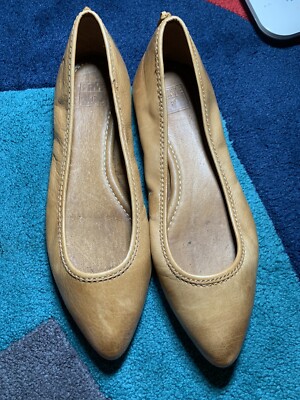 Frye Regina Leather Pointed Toe Ballet Flats Women's Cognac