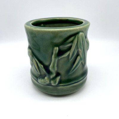 Vtg Lucky Bamboo Planter Green Leaves Asian Tropical 3.5'' Glossy Marked B-146
