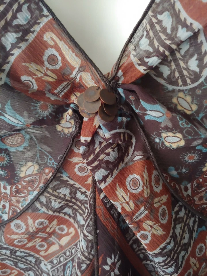 Блузка прозрачная с принтом Nine & Co. By Nine West галстук сзади - размер 12, коричневая - Изображение 3 из 4