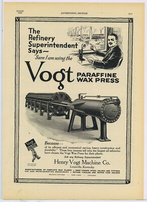 1920 Henry Vogt Machine Ad: Paraffine Wax Press for Oil Refineries Louisville KY