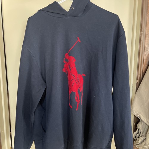 POLO Ralph Lauren Big Pony Felt Logo Preppy Hoodie Hooded Sweatshirt Large Tall