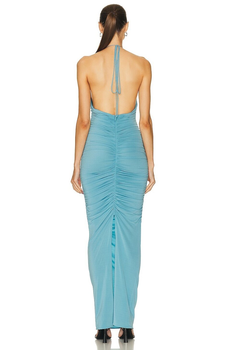 magda butrym blue dress Sheer-Bodice Long Dusty Blue Prom Dress G1365 Dusty Blue / 00