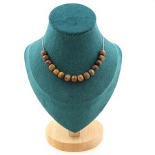 stones And Minerals. Necklace 15 Tiger Eye Matte Beads 8 Mm. Steel Chain