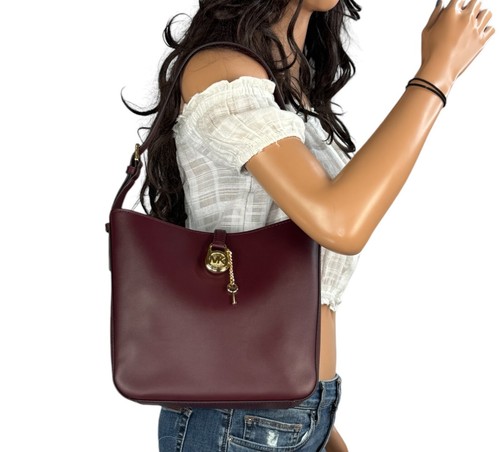 MICHAEL KORS LYRA SMALL BUCKET SHOULDER LEATHER BAG OXBLOOD