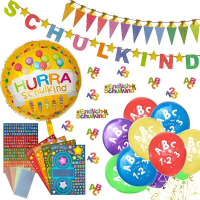 Einschulung Deko Set DIY Teelichter Girlanden Konfetti Folienballon Ballon Party