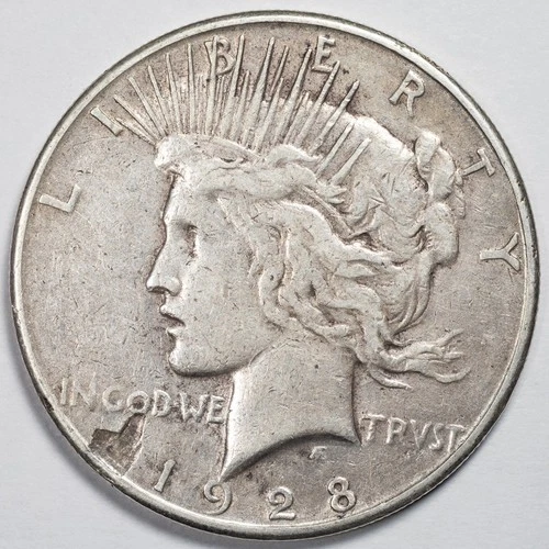 1928-S Peace Silver Dollar Fine (F) - Obverse Strike Through Error