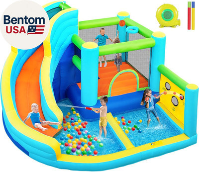 Inflatable Bounce House, Water Slide Park Slide Bouncer with Ball Shooting, Clim