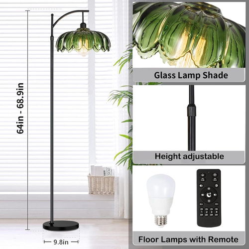Glass Floor Lamp for Living Room,Bedroom,Gold Dimmable Standing Lamp with Remote - Picture 6 of 12
