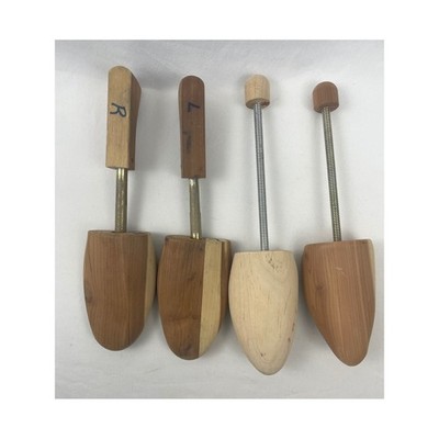 Vintage Wooden Shoe Trees Set of 4 Cedar Hardwood Shapers Hold Everything Brass