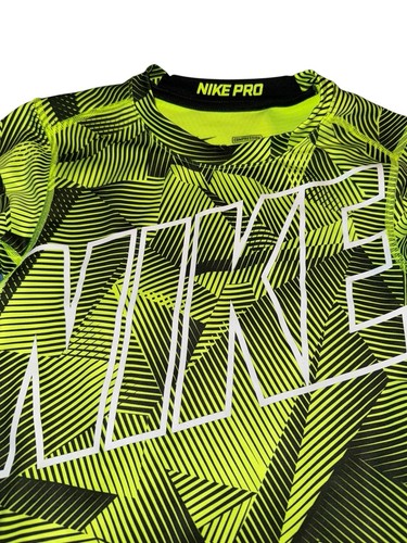 NIKE PRO Dri-Fit Youth Size XL Long Sleeve Training Shirt Neon Workout Tee Logo - Picture 3 of 4
