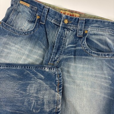 John Richmond Denim Jean Men 36 Blue Made Italy Distressed Back Embroidery Y2K