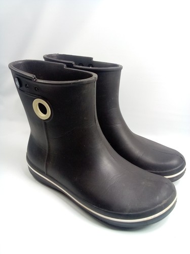 Crocs Womens Jaunt Shorty Boot Rubber Black Rain Booties sz 9 W Great Condition