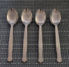 CLF28 Macy's THE CELLAR Stainless Flatware Ribbed Handle 4 Teaspoons